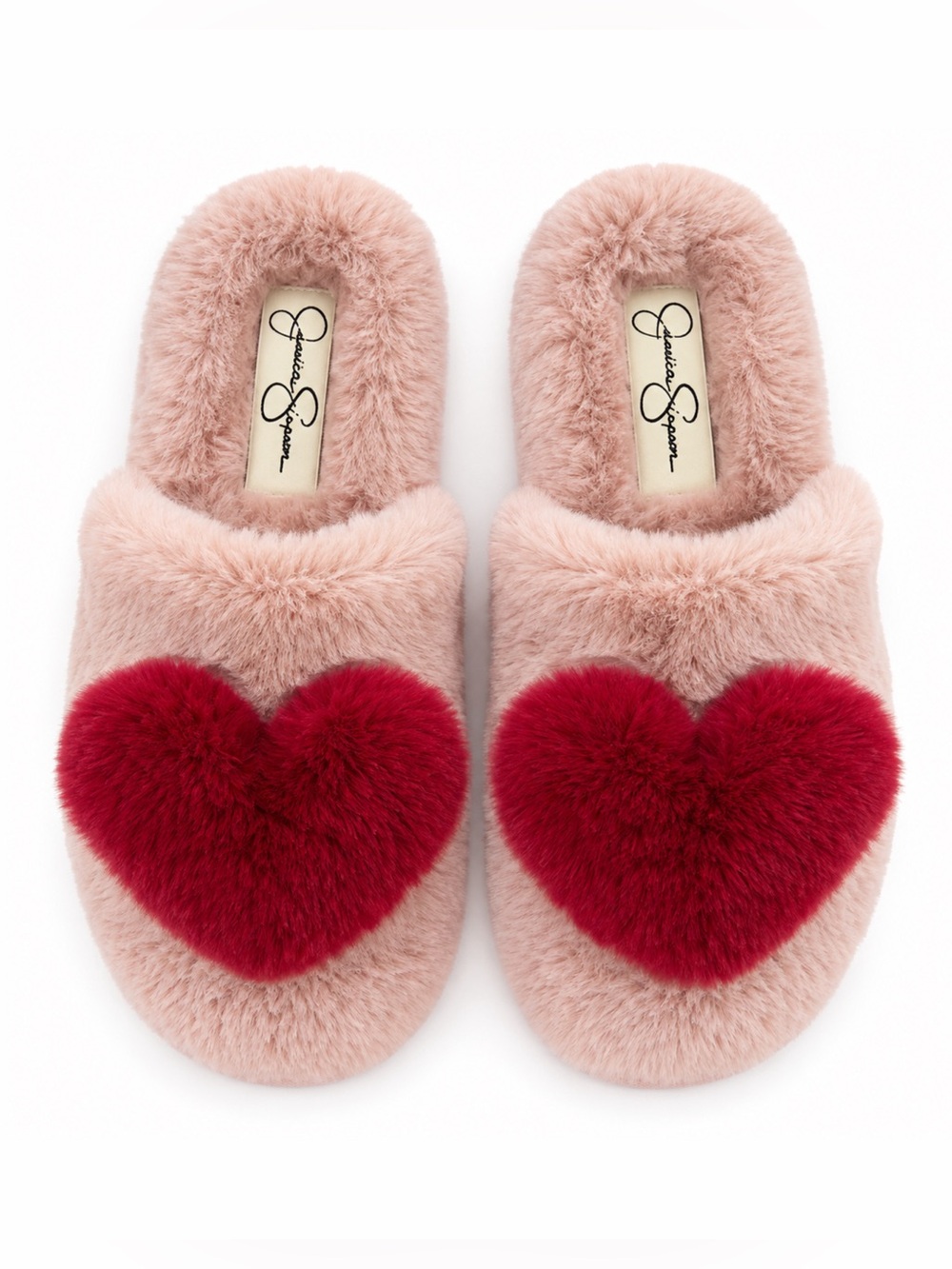Jessica Simpson Pink Heart Fuzzy Slippers